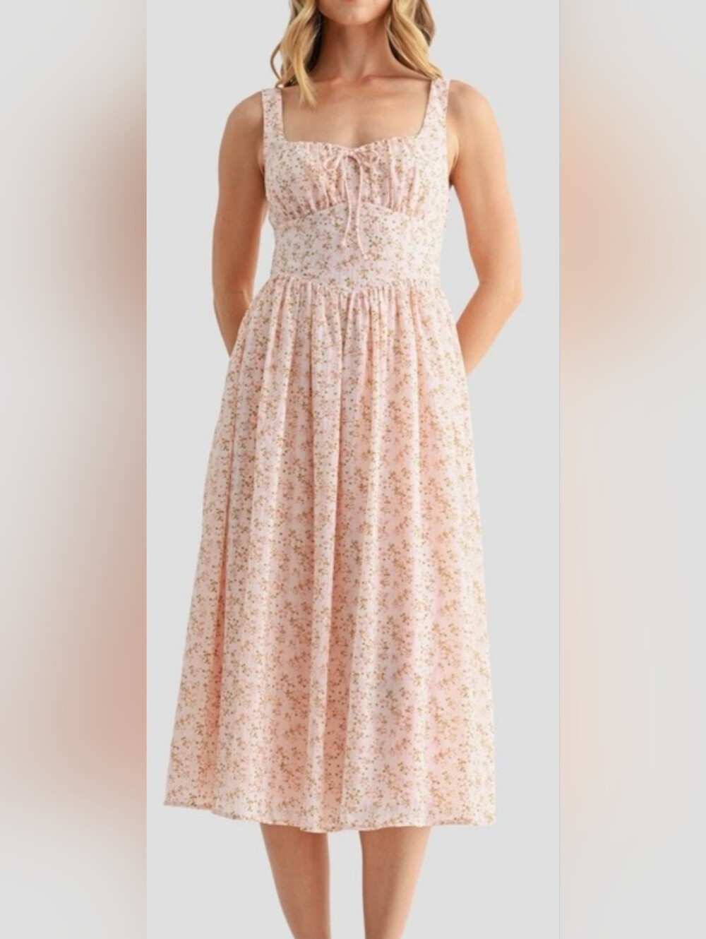All In Favor Ditsy Floral Pink Corset Midi Dress Size Small